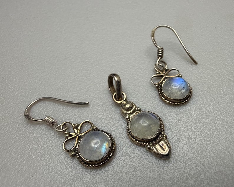 Artisan Regenbogen Mondstein & Sterling Silber Anhänger und Ohrringe Matching Set Bild 1