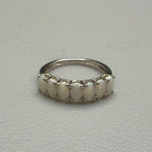 Natural Australian Opal & Sterling Silver Multi Stone Band Ring Size 6