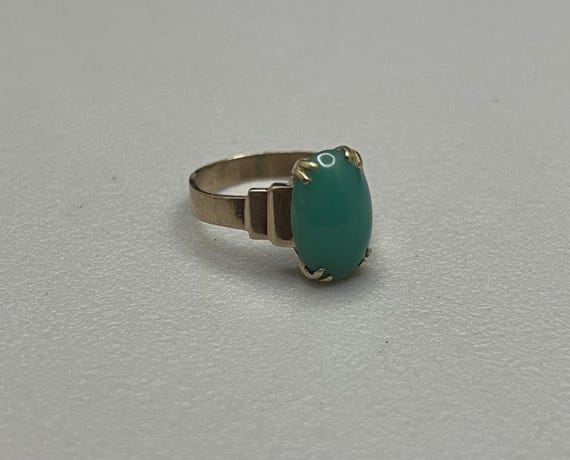 Antique Solid 10K Rose Gold Jade Ring, Estate Jewelry - Size 6.5