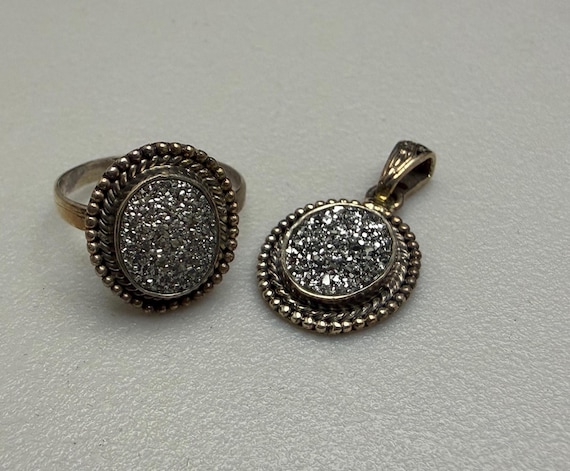 Solid Sterling Silver Dazzling Platinum Drusy Qua… - image 1