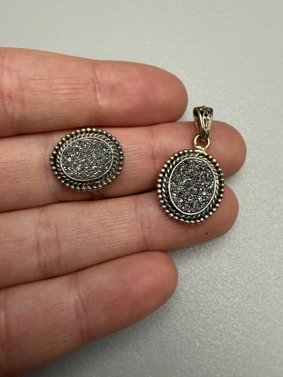 Solid Sterling Silver Dazzling Platinum Drusy Qua… - image 4