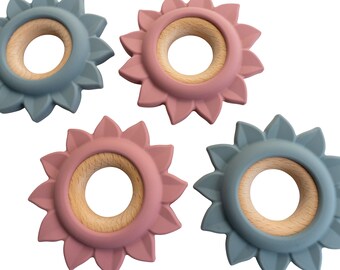 Flower Teether | Silicone and Wood Teether | Teething Toy | Natural Teether | Baby Girl | Baby Boy | Baby Shower Gift | Baby Must Have