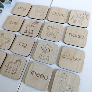 Wooden FARM ANIMALS Matching Game | Montessori Game | Home School Materials | Toddler Games | Learning Games for Kids | Sustainable Games