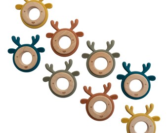 Reindeer Teether | Wooden Teether | Silicone Teether | Teething Toys | Baby Boy | Baby Girl | Baby Shower Gift | Natural Teether