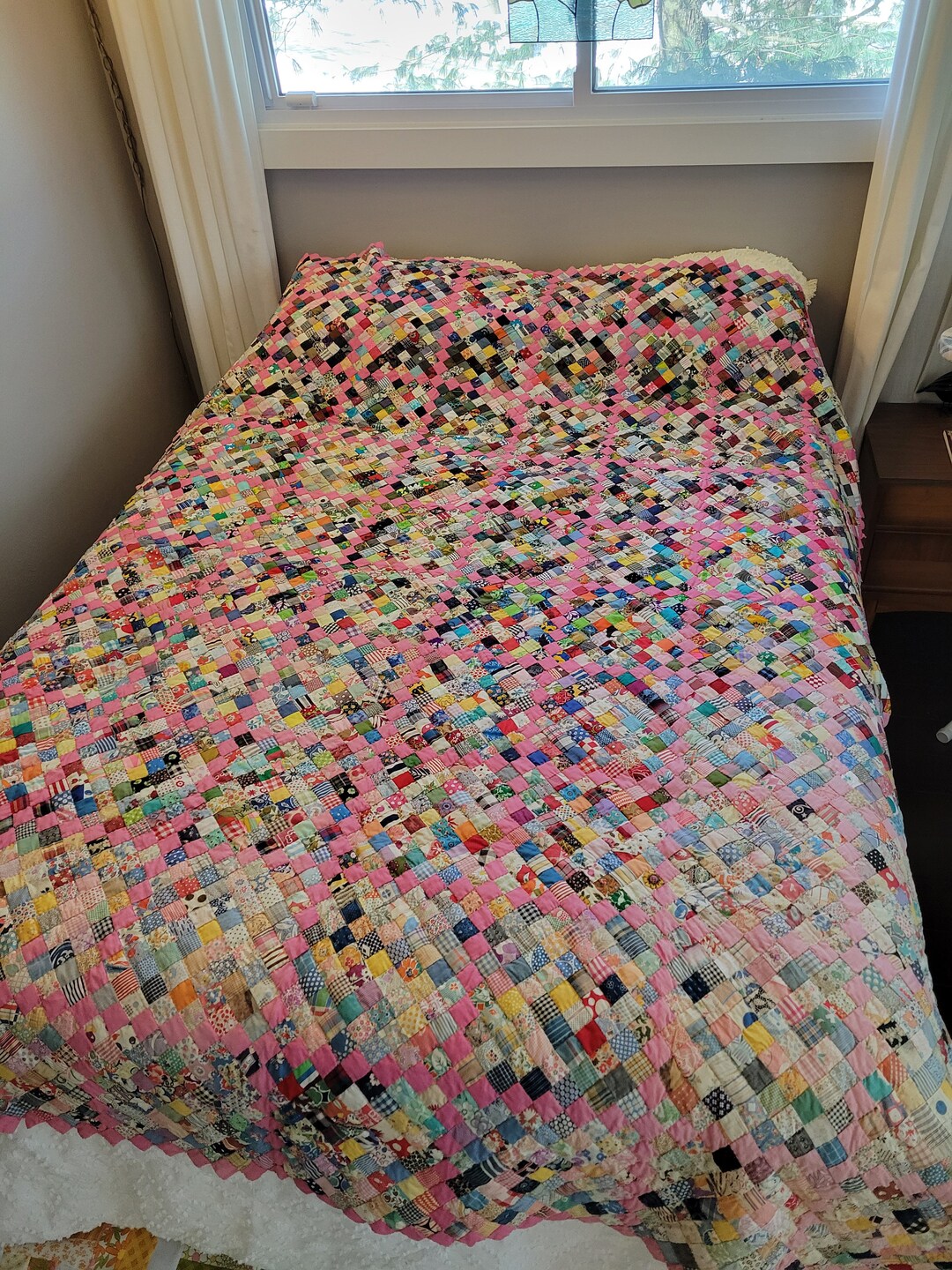 Vintage Postage Stamp Quilt Handmade Hand Quilted Mid Century Etsy