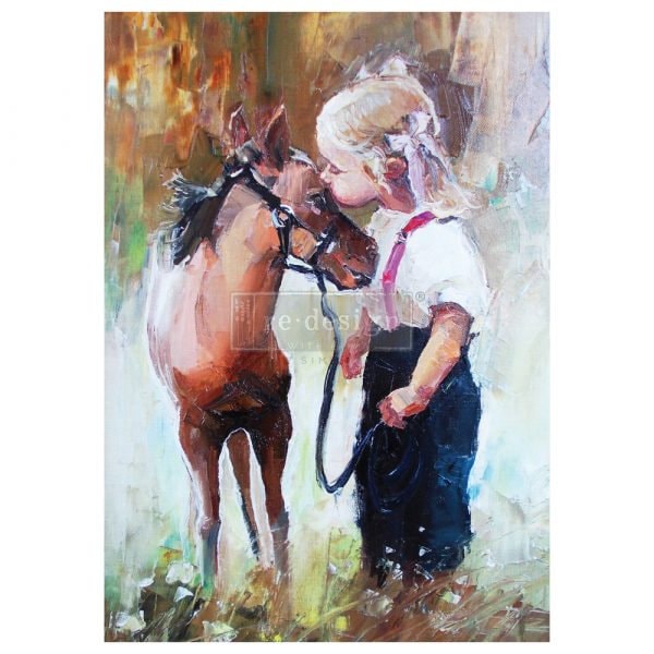 Girl and Pony Decoupage Paper - Prima Re-design, Furniture Decor (23.4″X33.1″)