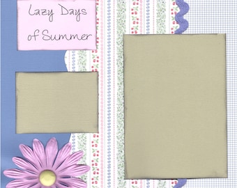 Lazy Days of Summer, 2 Page 12x12 Scrapbook Layout, Premade Scrapbook Layout, Ready to Assemble Layout