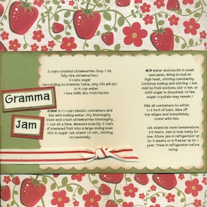 Gramma Jam, 1 Page 8 1/2 x 11 Recipe Scrapbook Layout, Premade Scrapbook Recipe, Ready to Assemble Recipe Layout