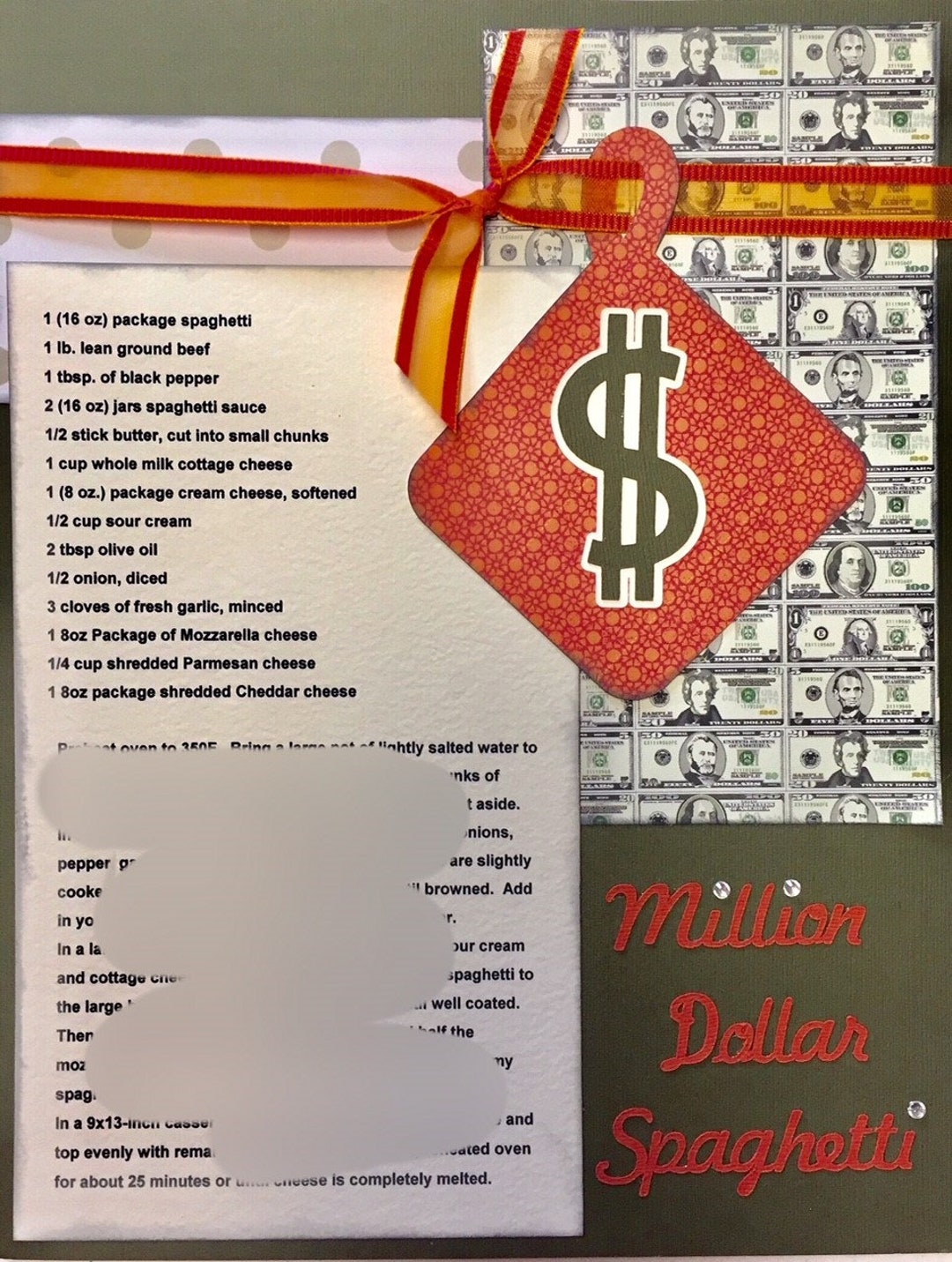 Million Dollar Spaghetti 1 Page 8 1/2 X 11 Recipe Scrapbook - Etsy