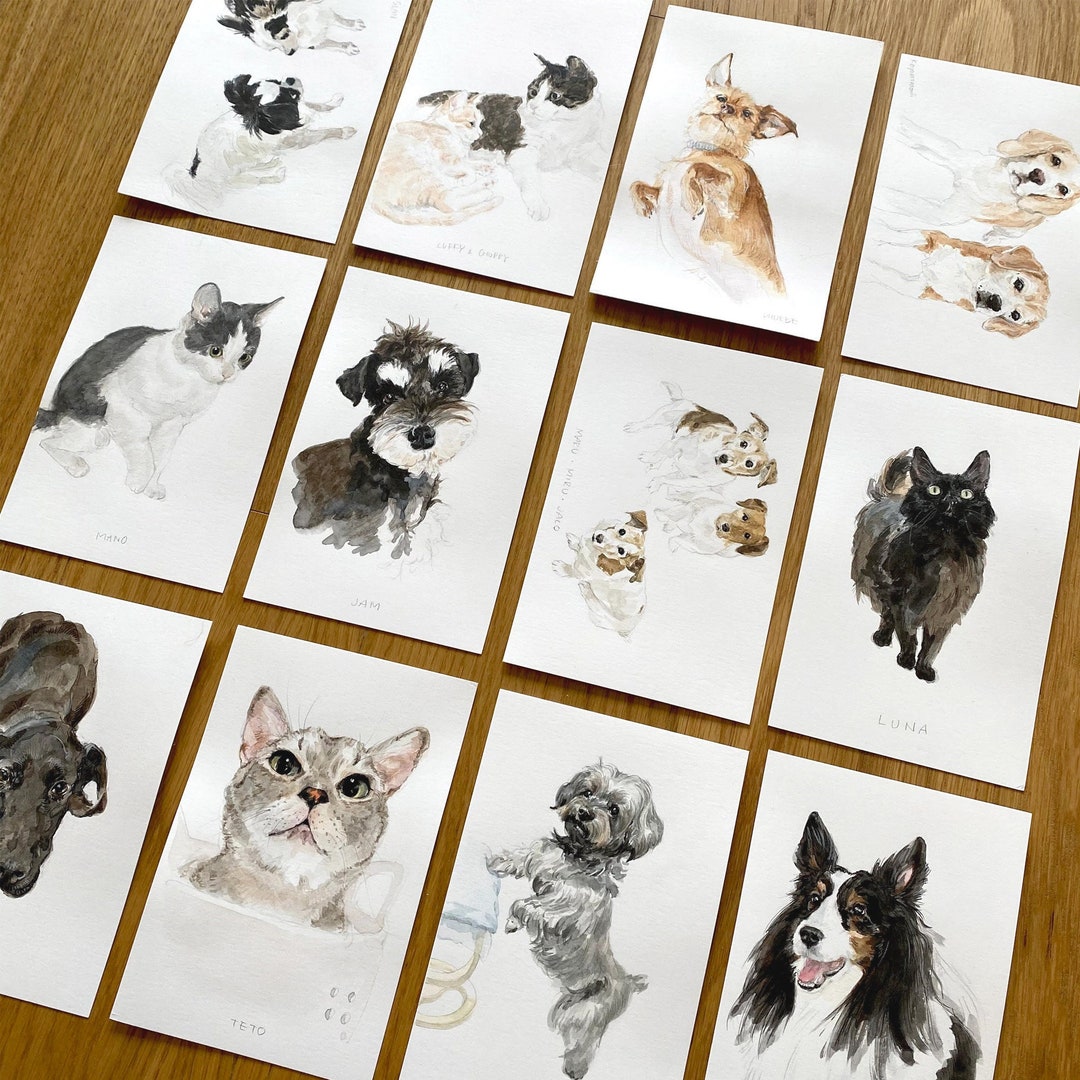 4''x6'' Pet Portrait Custom, Watercolor Pet Portrait, Dog Portrait, Cat ...
