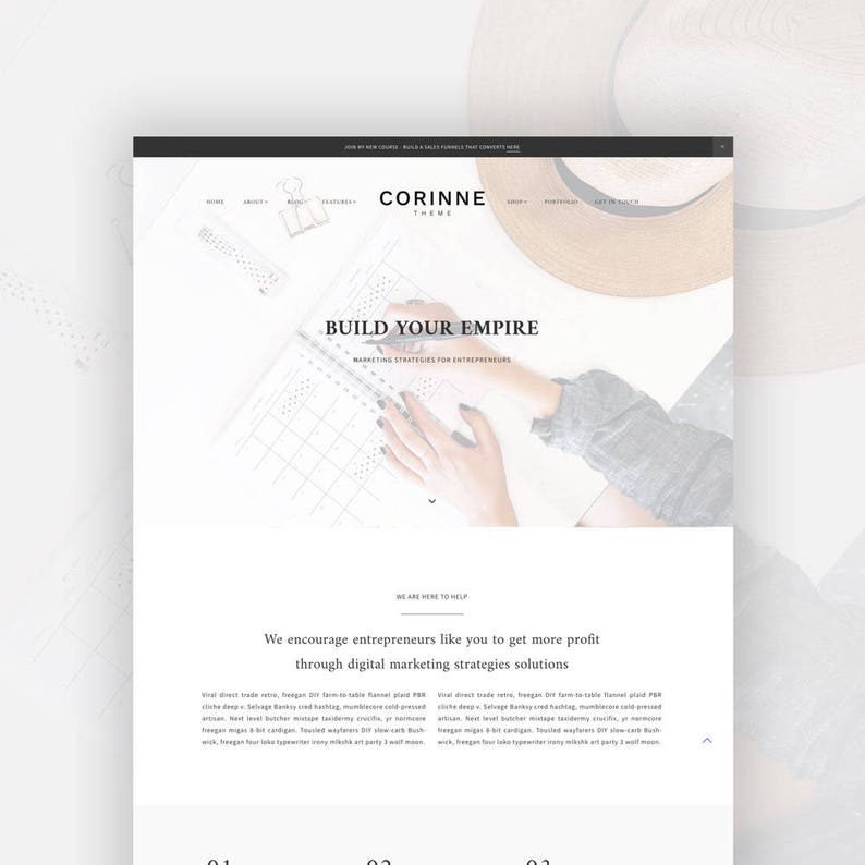 Portfolio Corinne Genesis Child Theme eCommerce Feminine Wordpress Theme for Female Entrepreneurs