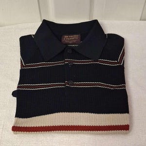Van Heusen Coleseta XL Vintage Men&#39;s Polo Shirt Black Red and Tan Stripe