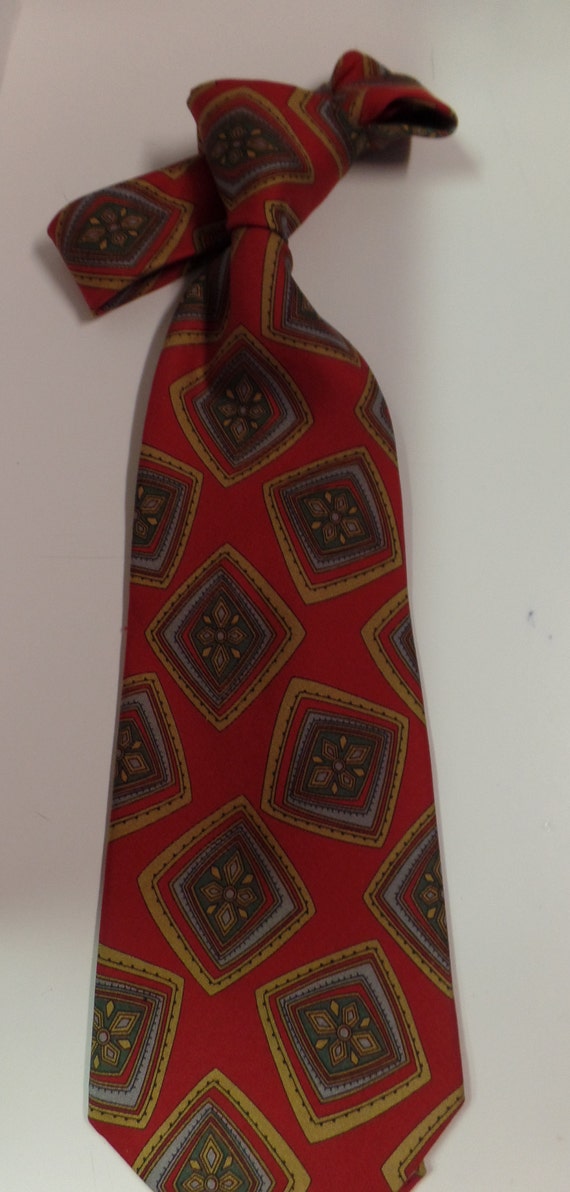 Christopher Hayes Red Silk Necktie with Gold and … - image 1