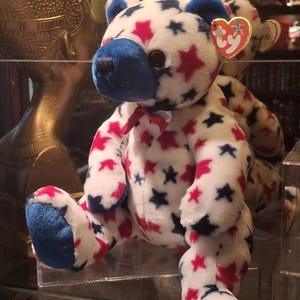 Vintage Ty Beanie Buddy Blue the Plush Patriotic American Bear