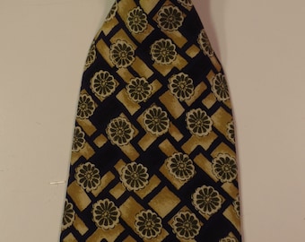 Silk Necktie by Perry Ellis in Tan, Avacado and Navy