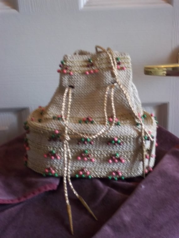 1940's Beaded Crochet String Draw Purse
