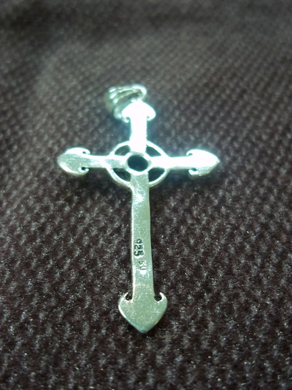 Ornate Sterling Silver Vintage Cross with Amethys… - image 2
