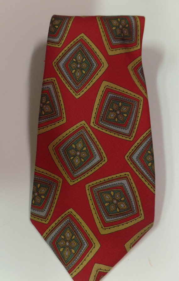 Christopher Hayes Red Silk Necktie with Gold and … - image 2