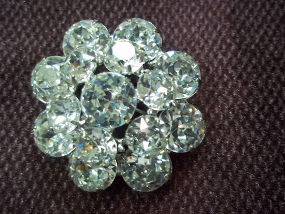 Weiss Rhinestone Brooch light blue Crystal stones silver setting round atomic Mid century pin