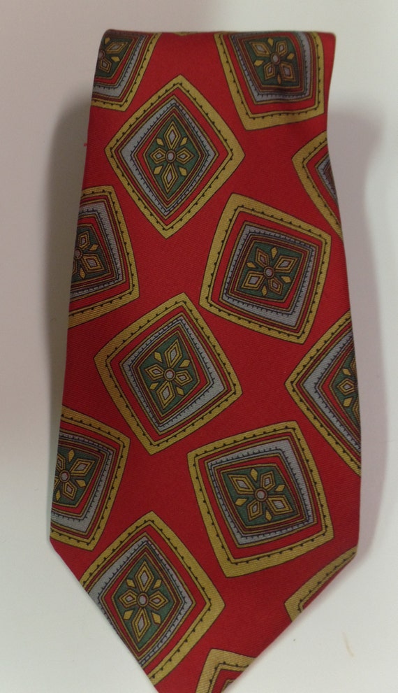Christopher Hayes Red Silk Necktie with Gold and … - image 3