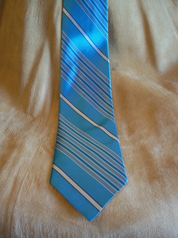 May D&F Turquoise and Grey Striped Vintage Neck Ti