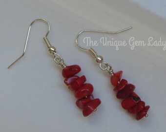 Red wood line gemstone Earring