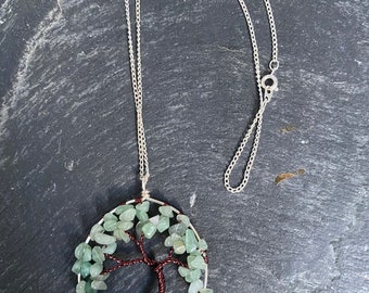 Green Aventurine Wire Wrapped Tree Of Life Necklace Pendant ~ Gemstone Crystal Healing ~ Handmade Ooak