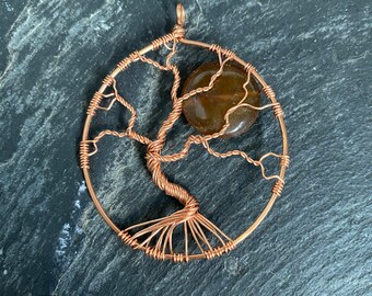 Carnelian moon Wire Wrapped Tree Of Life Pendant ~ Gemstone Crystal Healing ~ Handmade Ooak