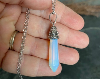 Opalite point pendulum dowser spiritual communication tool necklace ~ Gemstone Crystal