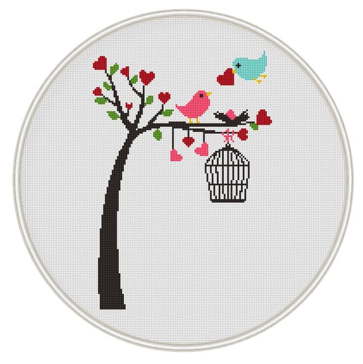 Birds on tree Counted cross stitch pattern Instant Download Etsy Stitch cross birds counted tree pattern patterns pdf instant shipping embroidery valentine designs punto cruz fabric modern aves magiccrossstitch ziyaret