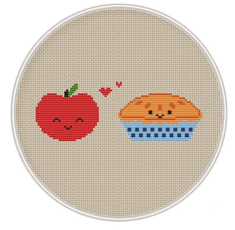 Apple and Apple pie Cross Stitch Pattern Kawaii Cross Stitch