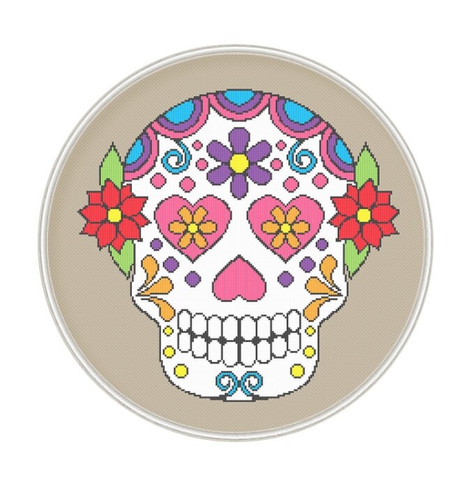 Sugar skull cross stitch pattern Counted cross stitch | Etsy