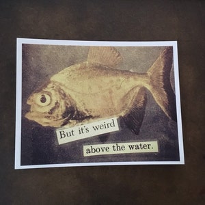 Fish Poem. Glossy Print of Original Collage Art // Recycled Words and Images // Art by Erin Pazderka