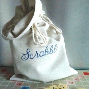 Maschinenbestickte Scrabble-Tasche zum Aufbewahren und Transportieren von Scrabble-Buchstaben