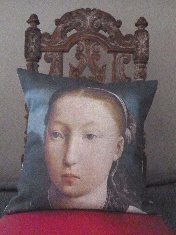 Housse de Coussin Imprimée sur Lin, Portrait Femme Renaissance.