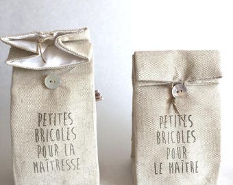 Petit pochon en lin et coton écru pour petit cadeau au Maître ou à la Maîtresse