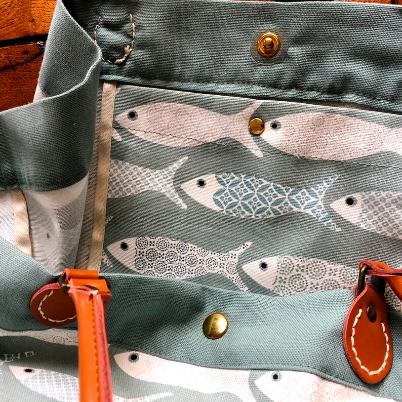 Large Canvas Bag Leather Handles Celadon Color. Etsy