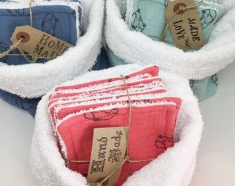 Pouch of 10 reusable washcloths, zero waste. Pure coton.