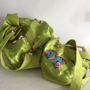 Sac de plage grande contenance en coton vert vif, avec mousquetons