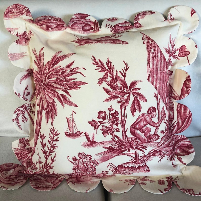 Cushion cover french toile de Jouy scalloped edges Etsy