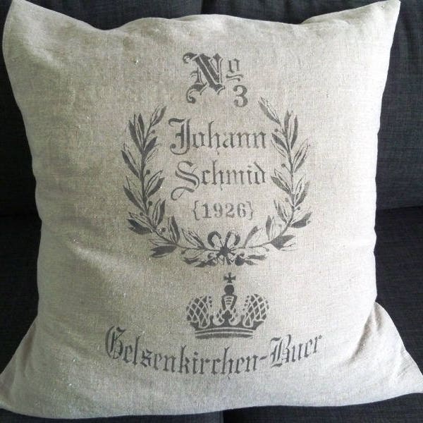 Natural linen cushion cover printing vintage grain bag Large model