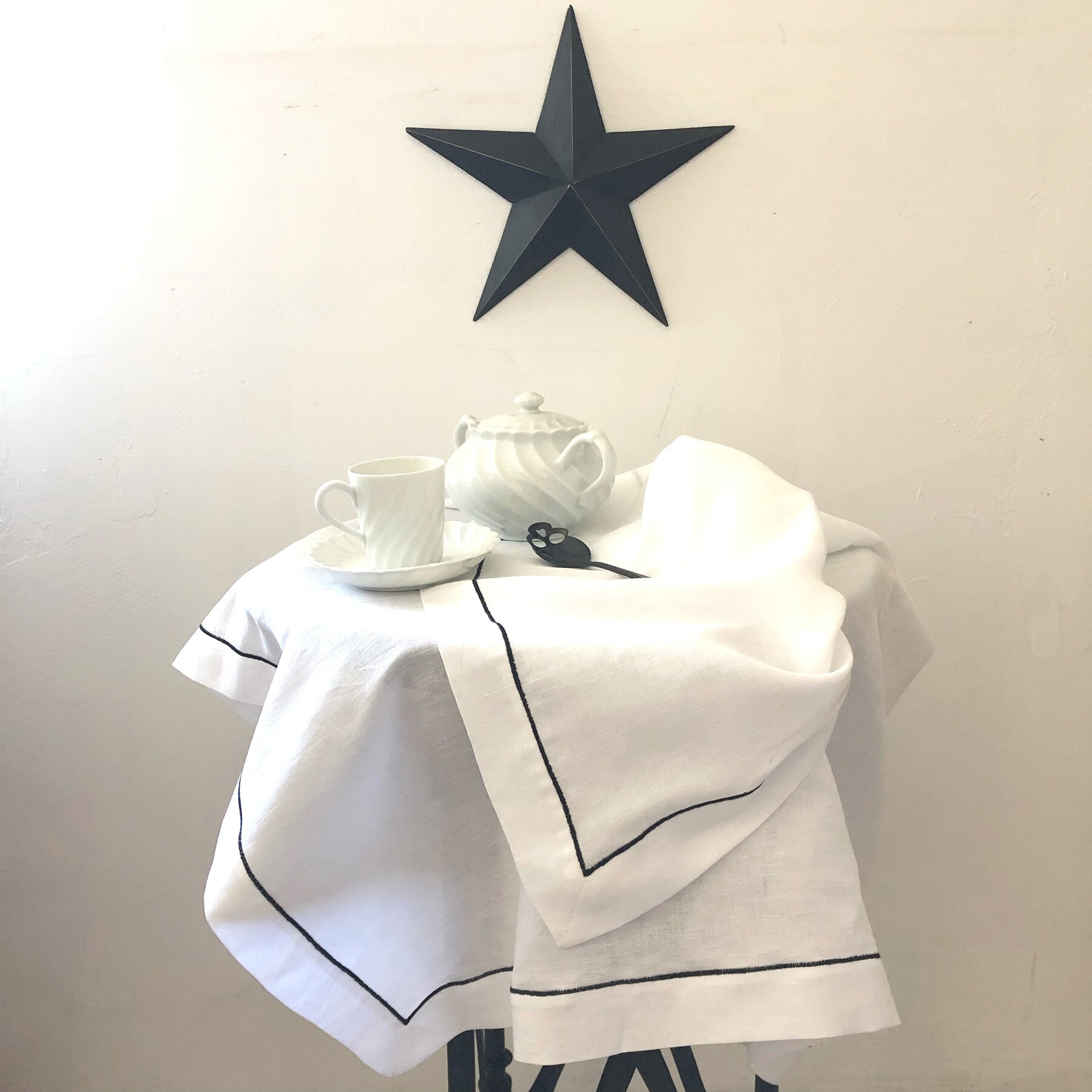 Nappe en Voile de Lin 100% Ourlet Rebrodé