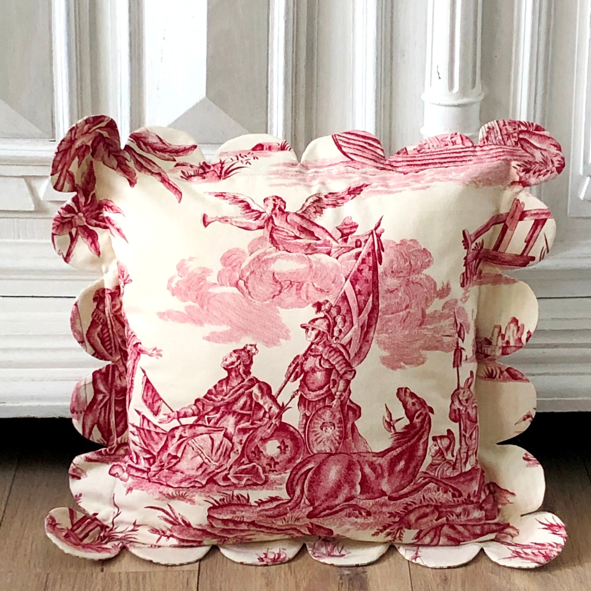 Cushion Cover, French Toile De Jouy, Scalloped Edges, Bordeaux. - Etsy