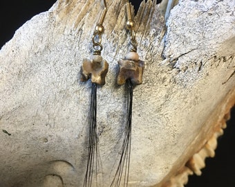 Bone Earrings ~ Shamanic Squirrel Whisker, Snake vertebrae. Artist: Teresa Bradford-Cole