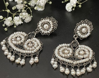 Artist: Federico Jimenez, CLIP-ON EARRINGS,  Filigree Oaxaca Tradition with the Luster of Pearls