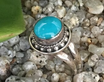 Ring - Natural Turquoise with heavy gauge sterling silver band, bezel setting and back plate. Sky's Reflection Artist: John Binzley