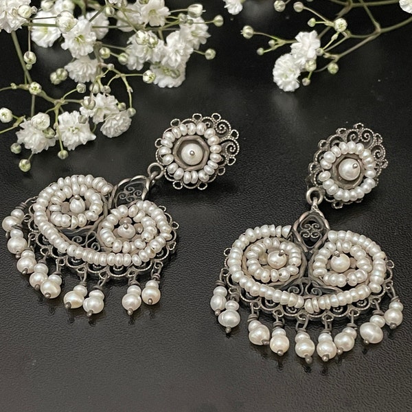 Artist: Federico Jimenez, CLIP-ON EARRINGS,  Filigree Oaxaca Tradition with the Luster of Pearls