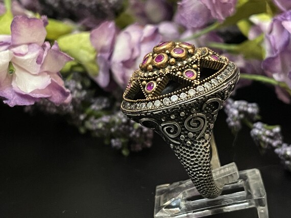Ruby CZ Turkish Sterling Silver Ring, Textured Co… - image 6