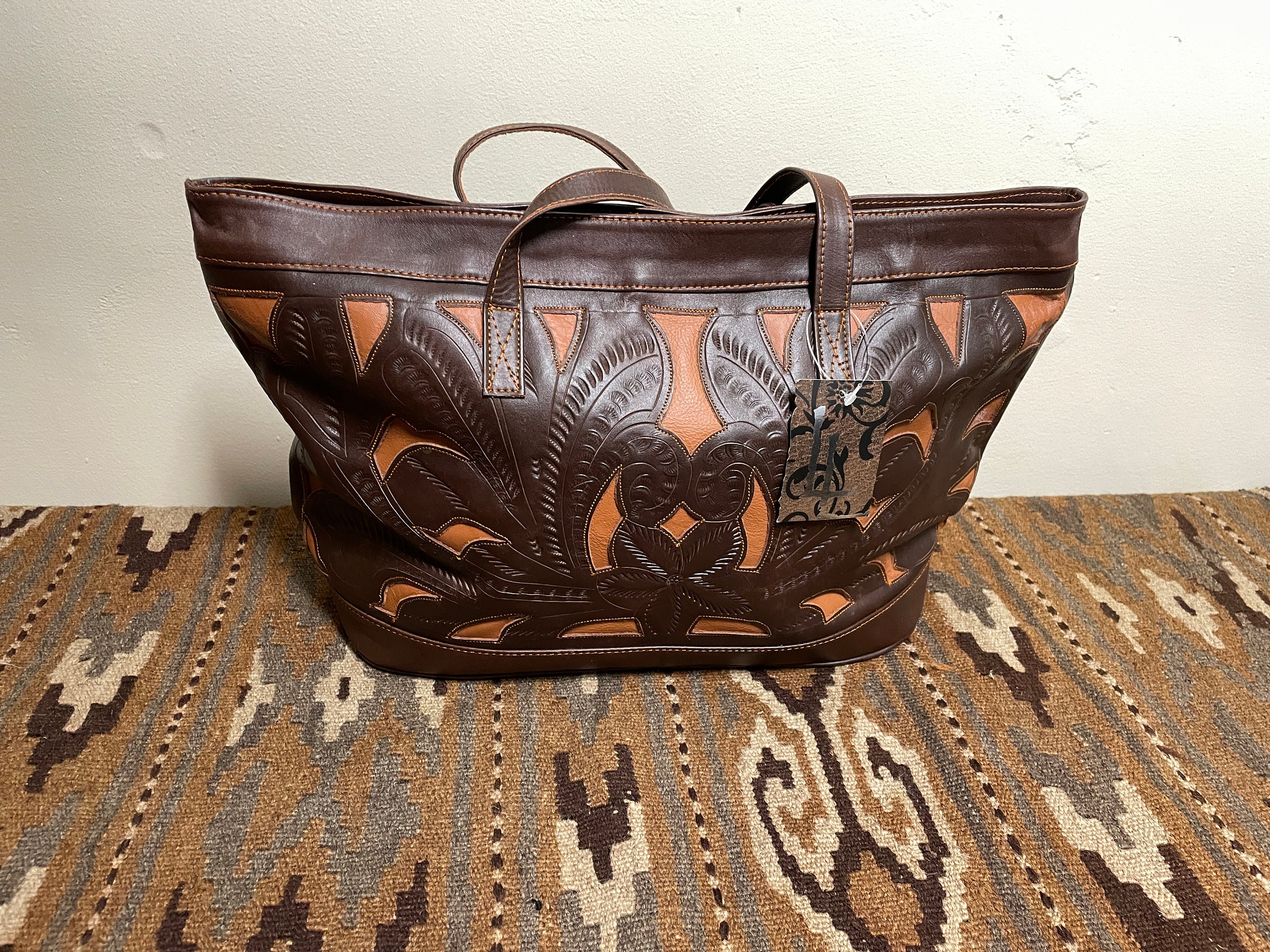 Leaders in Leather Shoulder Bag New Never Used Tag On. Beautifully Cutout Tooled Shoulder Bag Excellent Quality Color Brown cognac Etsy