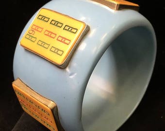 Vintage Powder Blue Lucite Bangle, Retro Resin Bracelet